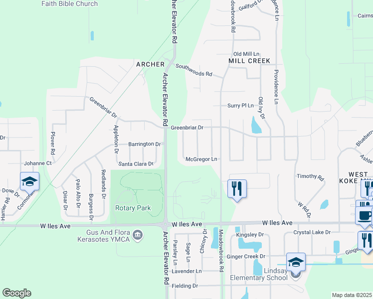 map of restaurants, bars, coffee shops, grocery stores, and more near 1602 Briarcreek Lane in Springfield
