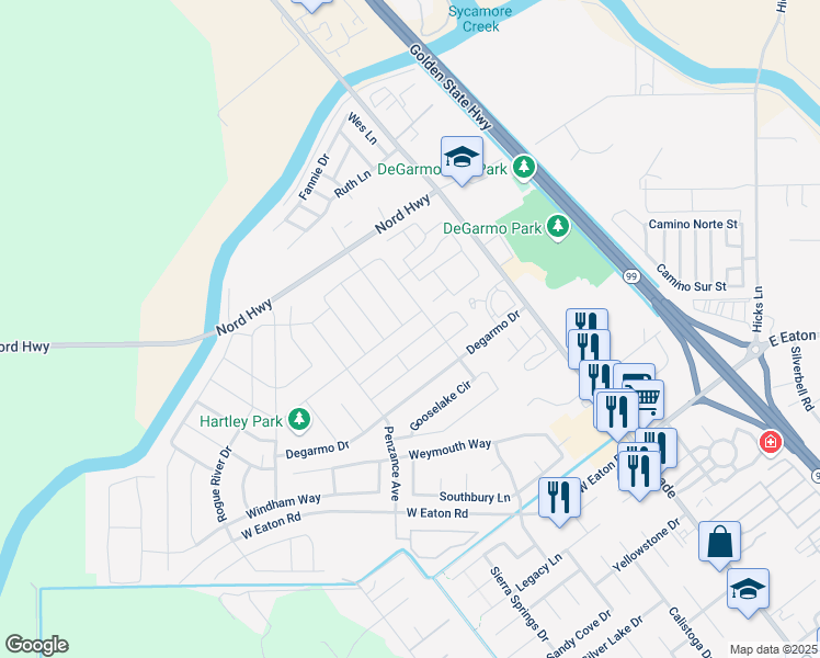 map of restaurants, bars, coffee shops, grocery stores, and more near 309 Antelope Creek Avenue in Chico