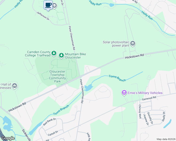 map of restaurants, bars, coffee shops, grocery stores, and more near 548 Hickstown Road in Sicklerville