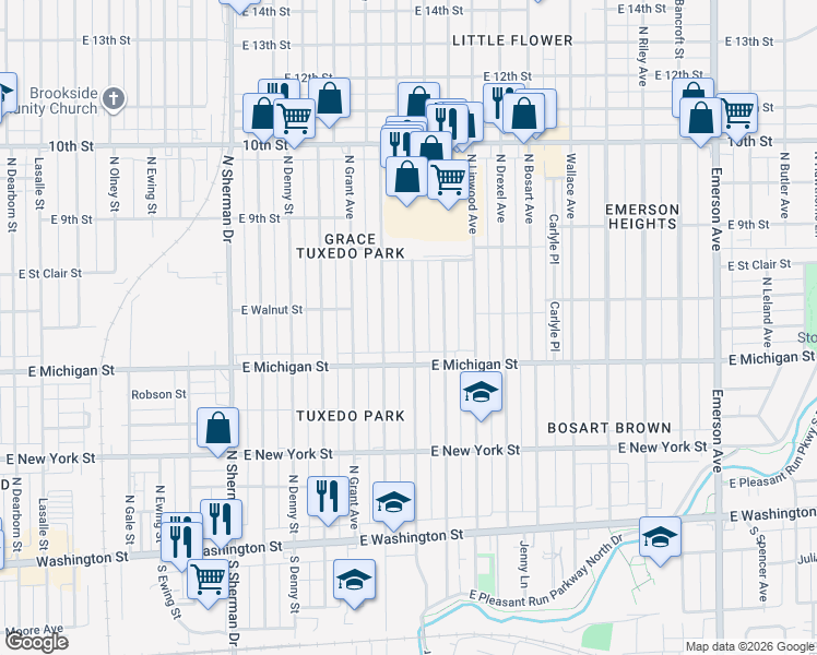 map of restaurants, bars, coffee shops, grocery stores, and more near 528 North Colorado Avenue in Indianapolis