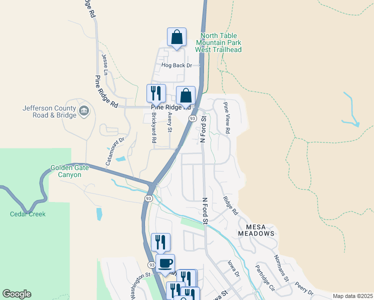 map of restaurants, bars, coffee shops, grocery stores, and more near 625 Virginia Street in Golden