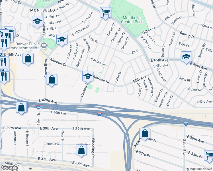 map of restaurants, bars, coffee shops, grocery stores, and more near 10 Dillon Street in Denver
