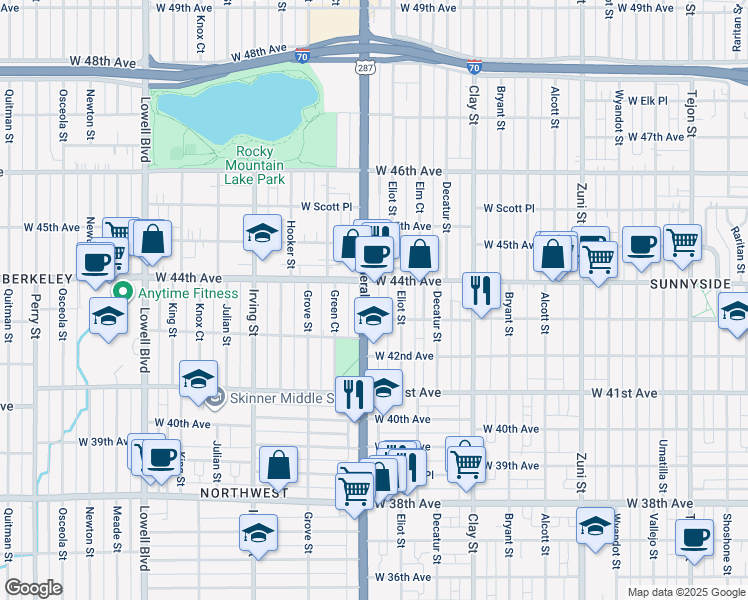 map of restaurants, bars, coffee shops, grocery stores, and more near 4243 Federal Boulevard in Denver