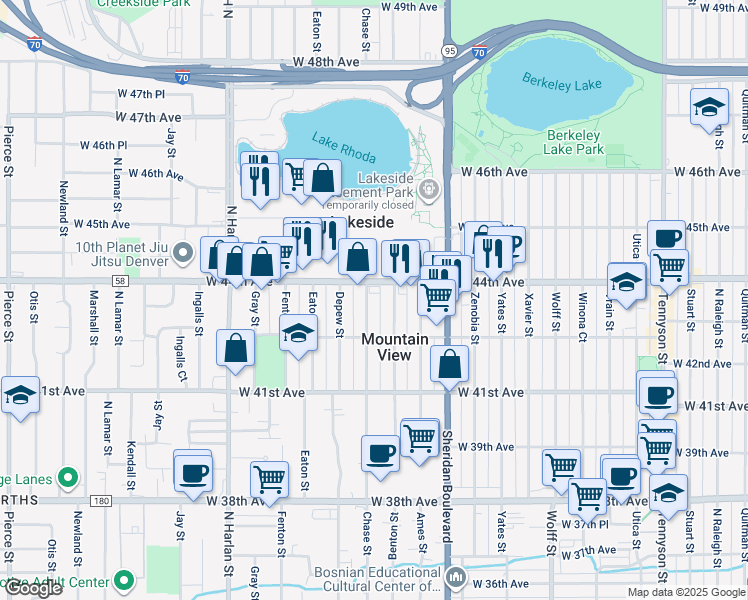 map of restaurants, bars, coffee shops, grocery stores, and more near 4341 Chase Street in Denver