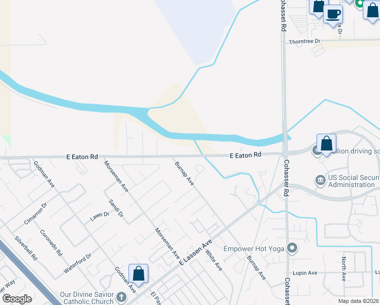 map of restaurants, bars, coffee shops, grocery stores, and more near 1056 East Eaton Road in Chico