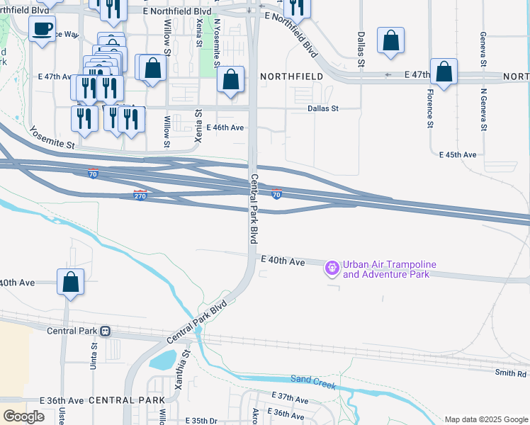 map of restaurants, bars, coffee shops, grocery stores, and more near 4005 Havana Street in Denver