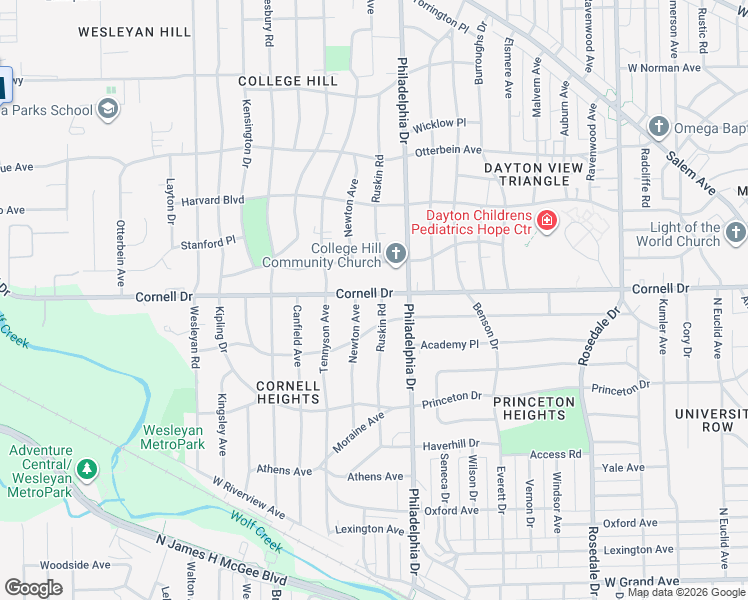 map of restaurants, bars, coffee shops, grocery stores, and more near 2725 Earlham Drive in Dayton