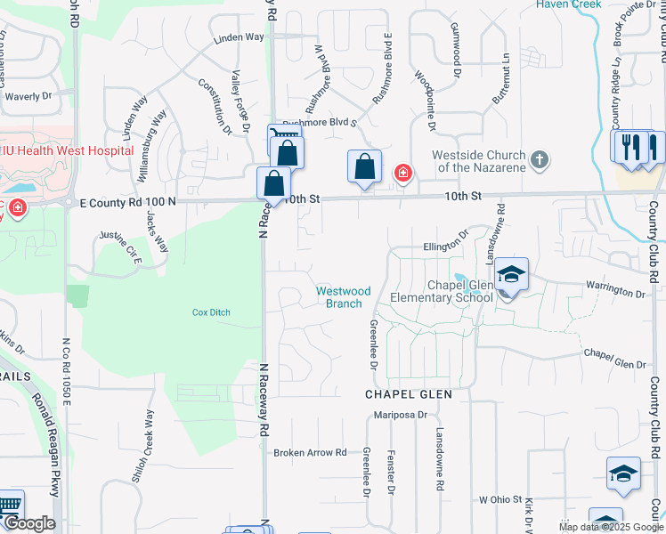 map of restaurants, bars, coffee shops, grocery stores, and more near 816 Winding Brook East Drive in Indianapolis