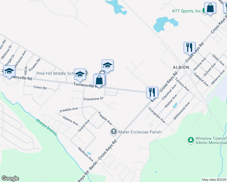 map of restaurants, bars, coffee shops, grocery stores, and more near 1209 Weber Drive in Pine Hill
