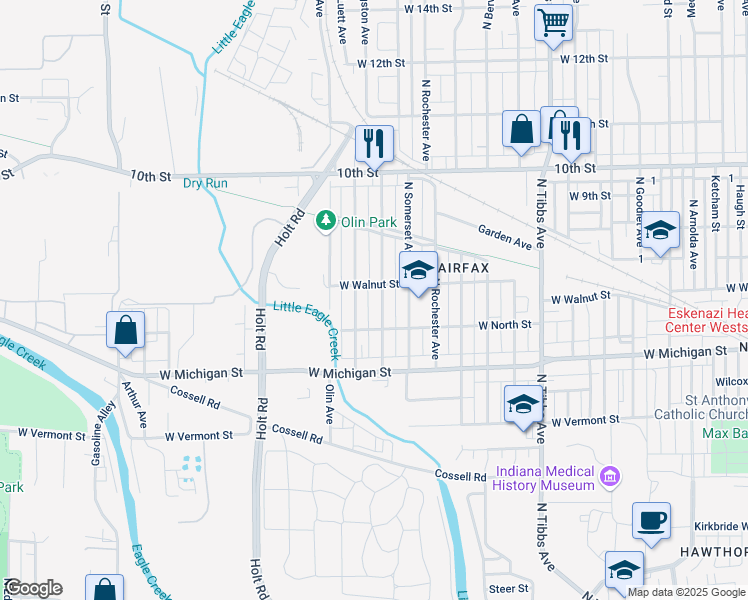 map of restaurants, bars, coffee shops, grocery stores, and more near 610 North Livingston Avenue in Indianapolis