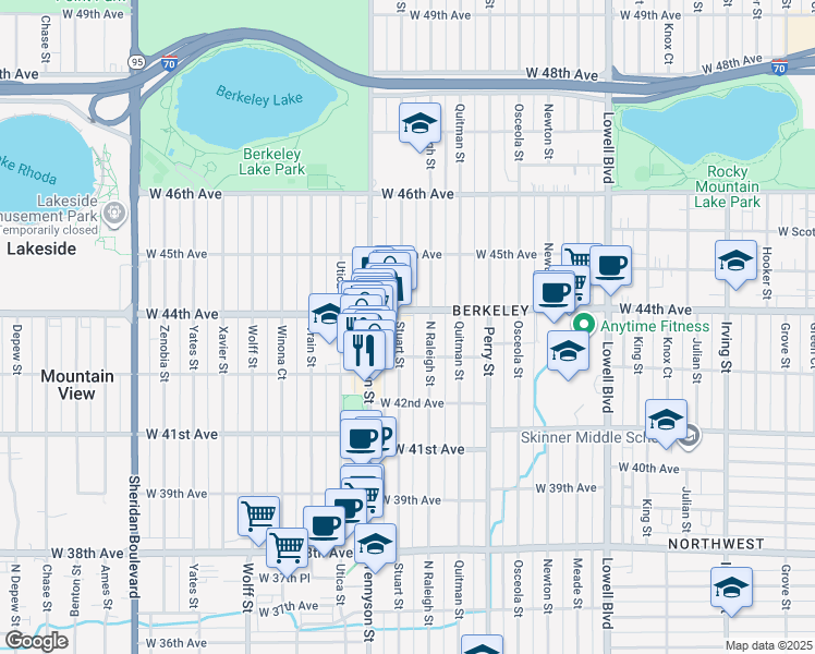 map of restaurants, bars, coffee shops, grocery stores, and more near 4309 Raleigh Street in Denver