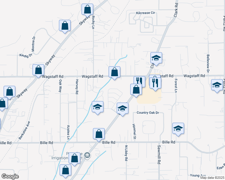 map of restaurants, bars, coffee shops, grocery stores, and more near 1387 Emerald Lane in Paradise