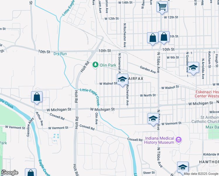 map of restaurants, bars, coffee shops, grocery stores, and more near 610 North Livingston Avenue in Indianapolis
