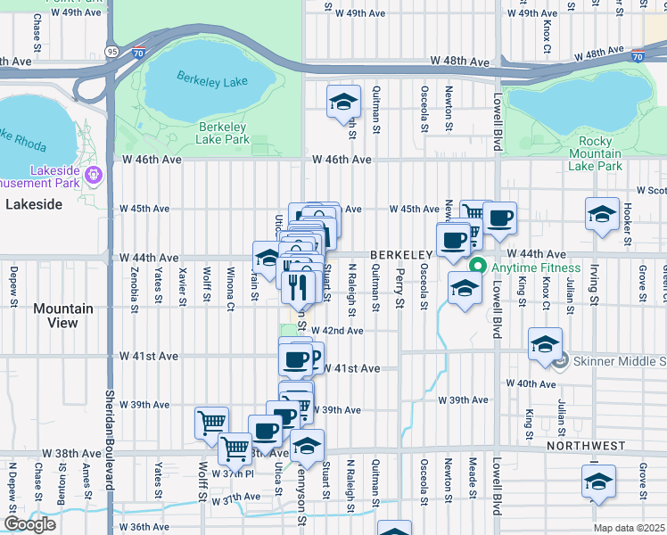map of restaurants, bars, coffee shops, grocery stores, and more near 4309 Raleigh Street in Denver