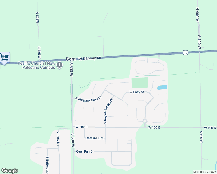 map of restaurants, bars, coffee shops, grocery stores, and more near 4619 West Meadow Lake Drive in New Palestine
