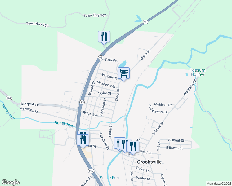 map of restaurants, bars, coffee shops, grocery stores, and more near 700-798 Ceramic Road in Crooksville