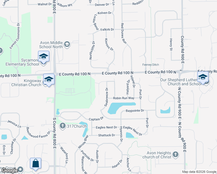 map of restaurants, bars, coffee shops, grocery stores, and more near 895 Seabreeze Drive in Avon