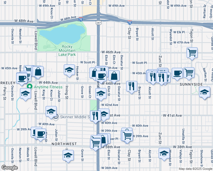 map of restaurants, bars, coffee shops, grocery stores, and more near 2900 West 44th Avenue in Denver