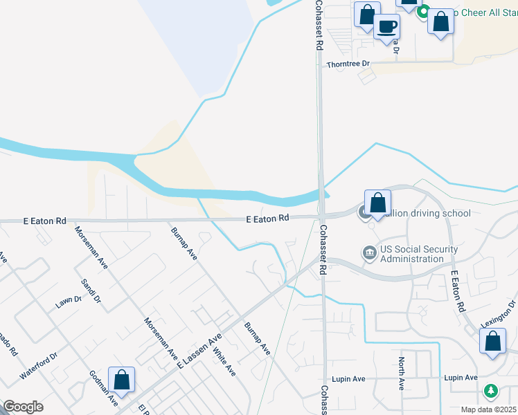 map of restaurants, bars, coffee shops, grocery stores, and more near 1270 East Eaton Road in Chico