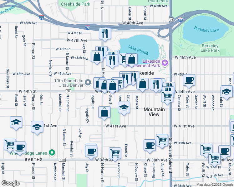 map of restaurants, bars, coffee shops, grocery stores, and more near in Mountain View