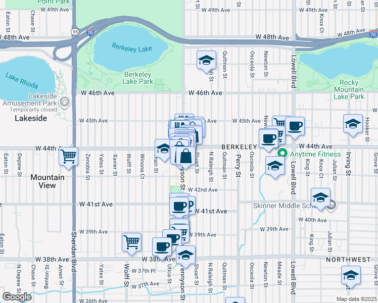 map of restaurants, bars, coffee shops, grocery stores, and more near 4428 Tennyson Street in Denver