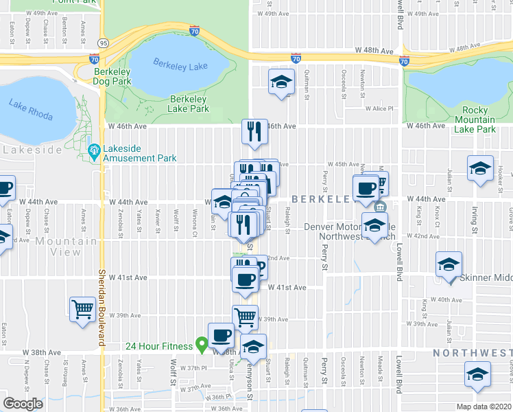map of restaurants, bars, coffee shops, grocery stores, and more near 4428 Tennyson Street in Denver