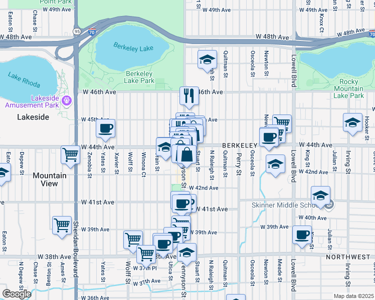 map of restaurants, bars, coffee shops, grocery stores, and more near 4428 Tennyson Street in Denver