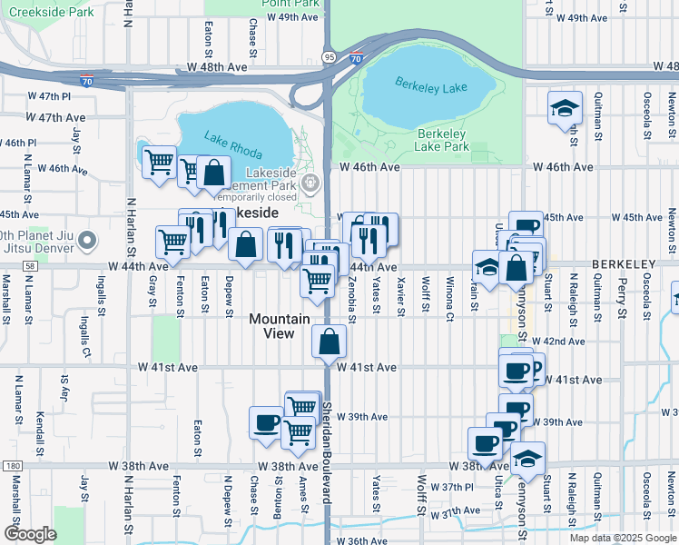 map of restaurants, bars, coffee shops, grocery stores, and more near in Denver