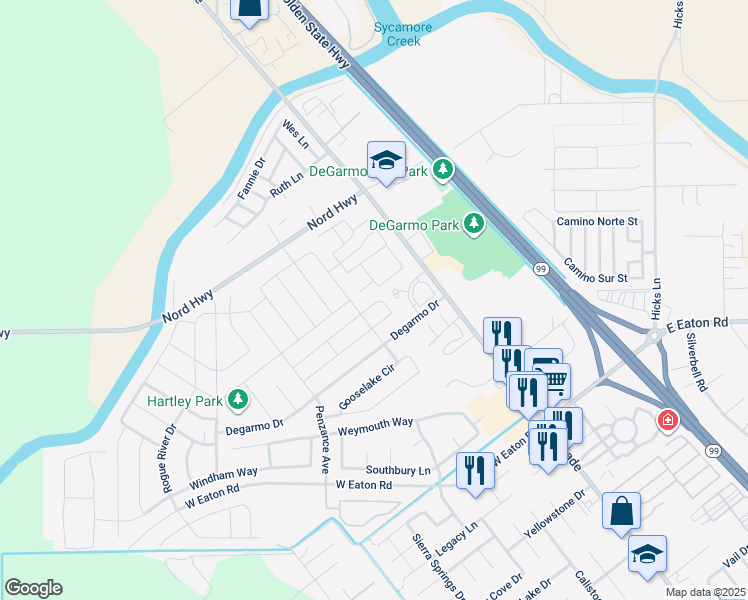 map of restaurants, bars, coffee shops, grocery stores, and more near 3349 Bodero Lane in Chico