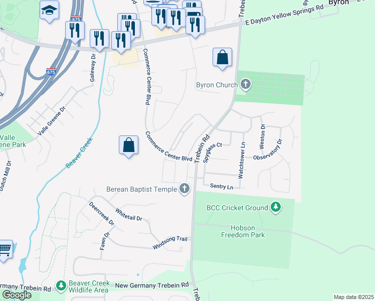 map of restaurants, bars, coffee shops, grocery stores, and more near 2310 Laguna Court in Fairborn