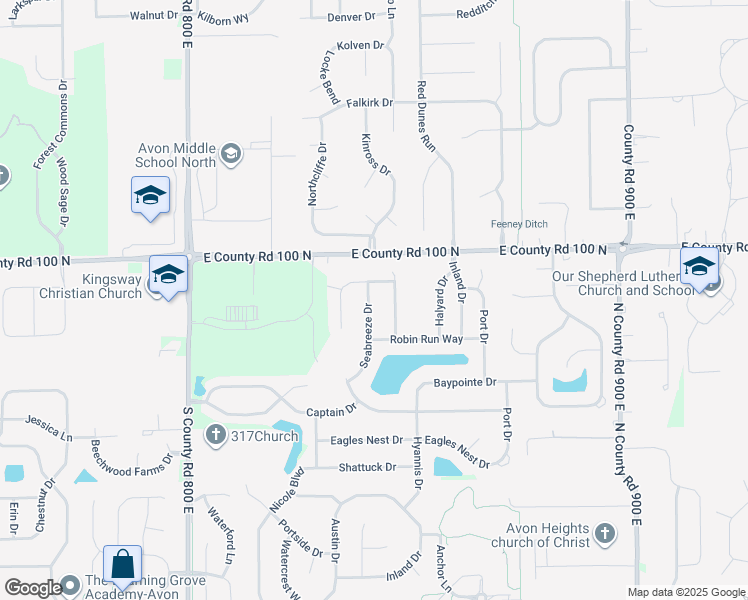 map of restaurants, bars, coffee shops, grocery stores, and more near 895 Seabreeze Drive in Avon