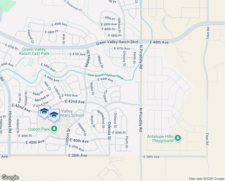 map of restaurants, bars, coffee shops, grocery stores, and more near 4381 Perth Circle in Denver