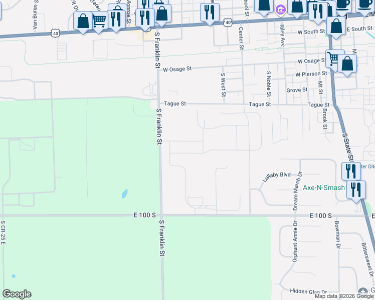 map of restaurants, bars, coffee shops, grocery stores, and more near 785 South Franklin Street in Greenfield