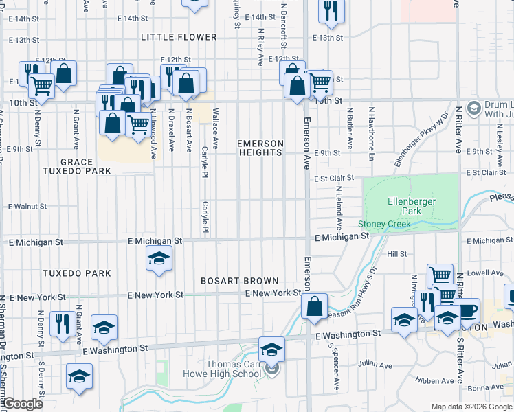 map of restaurants, bars, coffee shops, grocery stores, and more near 702 North Riley Avenue in Indianapolis