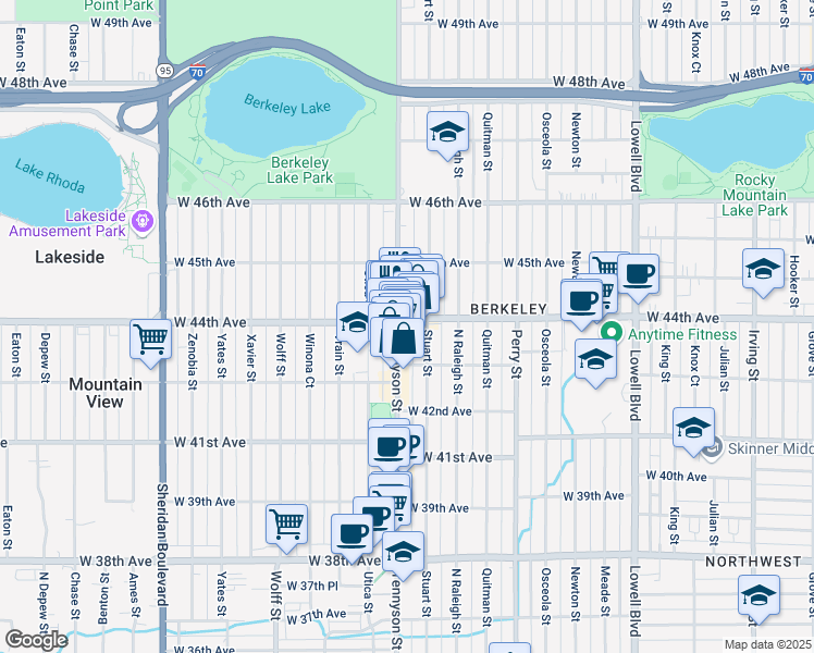 map of restaurants, bars, coffee shops, grocery stores, and more near 4428 Tennyson Street in Denver