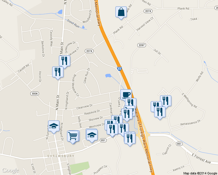 map of restaurants, bars, coffee shops, grocery stores, and more near 107 Brook Meadow Cir in Shrewsbury