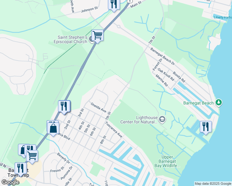 map of restaurants, bars, coffee shops, grocery stores, and more near 4 Ojibwa Court in Ocean Township