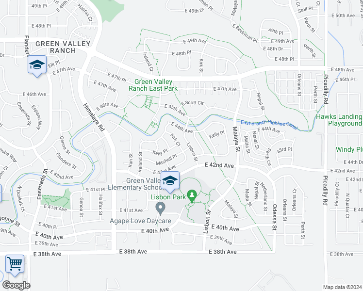 map of restaurants, bars, coffee shops, grocery stores, and more near 4342 Kirk Court in Denver