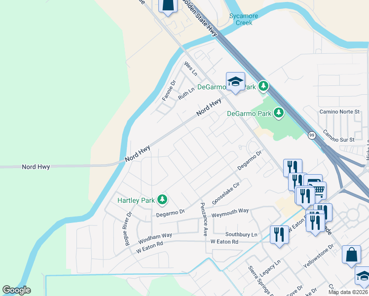 map of restaurants, bars, coffee shops, grocery stores, and more near 3471 Peerless Lane in Chico