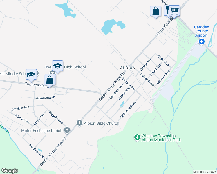 map of restaurants, bars, coffee shops, grocery stores, and more near 211 Cross Keys Road in Berlin