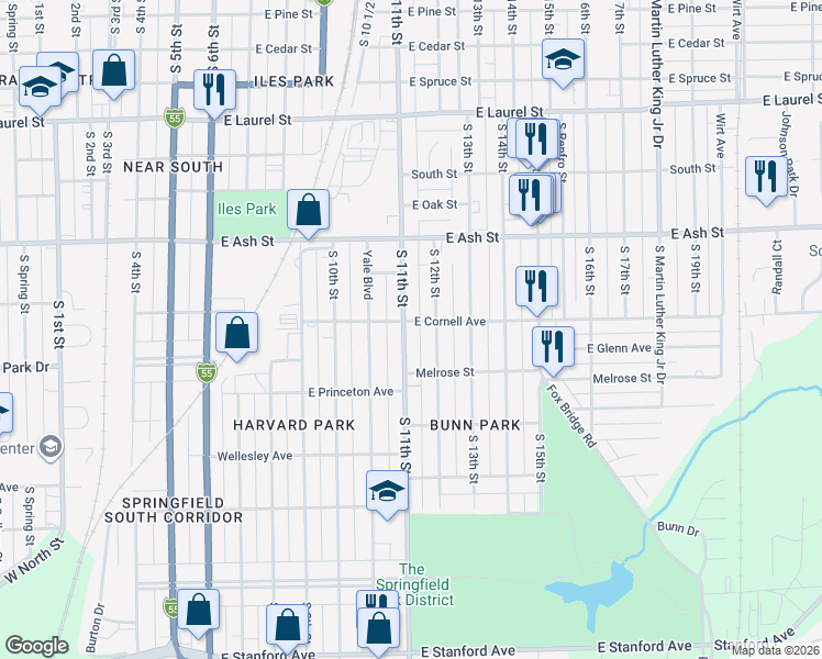 map of restaurants, bars, coffee shops, grocery stores, and more near 2179 South 12th Street in Springfield