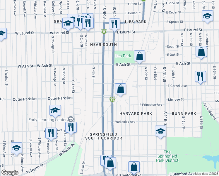 map of restaurants, bars, coffee shops, grocery stores, and more near in Springfield