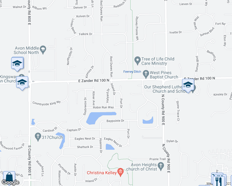map of restaurants, bars, coffee shops, grocery stores, and more near 905 Inland Drive in Avon