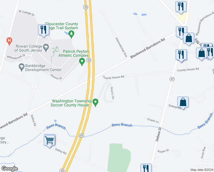 map of restaurants, bars, coffee shops, grocery stores, and more near in Washington Township