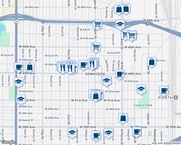 map of restaurants, bars, coffee shops, grocery stores, and more near in 