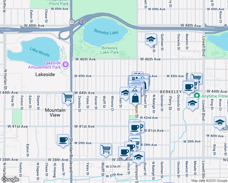 map of restaurants, bars, coffee shops, grocery stores, and more near 4400 Winona Court in Denver