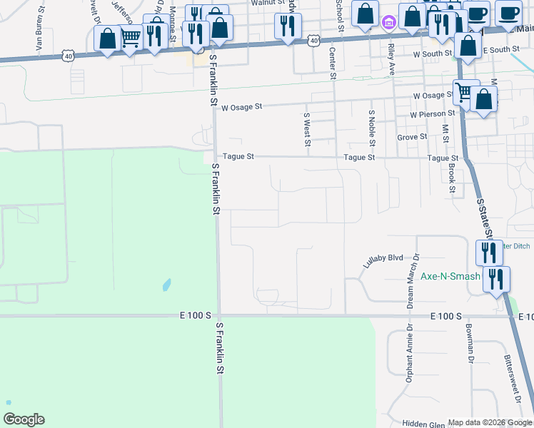 map of restaurants, bars, coffee shops, grocery stores, and more near 605 Reed Court in Greenfield