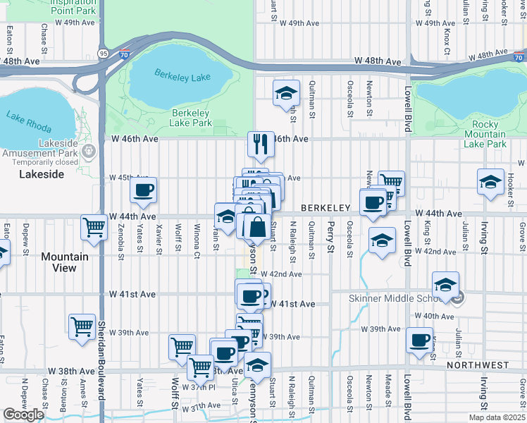 map of restaurants, bars, coffee shops, grocery stores, and more near 4428 Tennyson Street in Denver