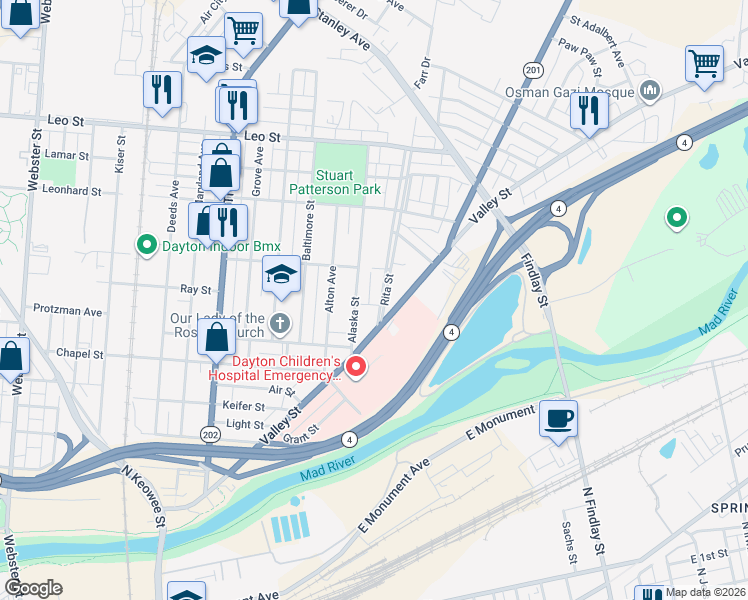 map of restaurants, bars, coffee shops, grocery stores, and more near 27 Rita Street in Dayton