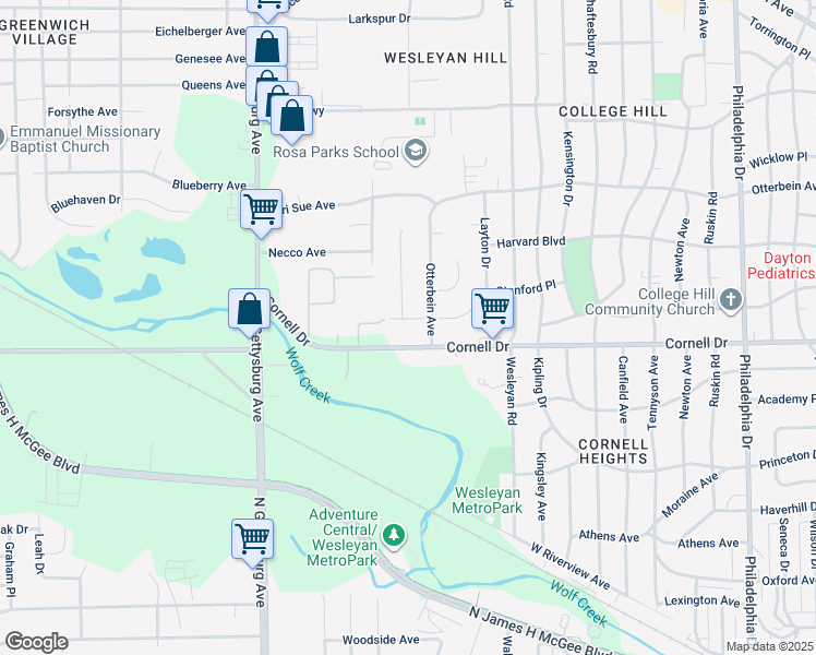 map of restaurants, bars, coffee shops, grocery stores, and more near 3606 Stanford Place in Dayton